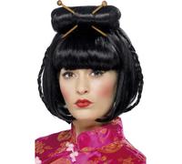 China Girl Oriental Wig Black Chopsticks Ladies Chinese Fancy Dress