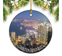 China Hong Kong Victoria Peak Christmas Ornaments for Tree Ceramic Pendant Double Sided Ornament Decor Xmas Gifts Porcelain Travel Souvenirs