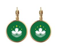 China Macao Regional Flag Gold Clip On Drop Earrings Non Piercing Dangle Jewelry