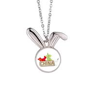 China Map Brown China Town Rabbit Necklace Pendant Bunny Animal Jewelry Gift