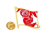 China Monkey Traditional Window Flowers Golden Metal Flag Lapel Pin Badge