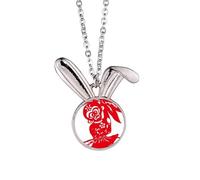 China Monkey Traditional Window Flowers Rabbit Necklace Pendant Bunny Animal Jewelry Gift
