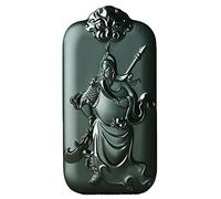 China Natural Hetian Green Jade Nephrite Carved Guan Gong Yu Warrior God Pendant Amulet