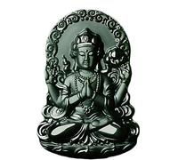 China Natural Hetian Green Jade Nephrite Carved Kwan Yin Goddess Pendant Amulet (4 Arms Chenrezig Buddha)