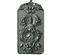 China Natural Hetian Green Jade Nephrite Carved Kwan Yin Goddess Pendant Amulet (9 Dragon Kwan Yin Goddess 1#)