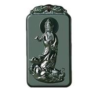 China Natural Hetian Green Jade Nephrite Carved Kwan Yin Goddess Pendant Amulet (Dragon Kwan Yin Goddess)