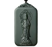 China Natural Hetian Green Jade Nephrite Carved Kwan Yin Goddess Pendant Amulet (Flammule Kwan Yin Goddess)