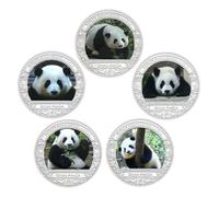 China Panda Commemorative Coin Set, 5 Silver-Plated Coins Featuring Endangered Giant Pandas, Metal Collectible Coins for Animal Lovers, Home Decor Craft Item