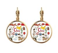 China Panda Landscap National Flag Gold Clip On Drop Earrings Non Piercing Dangle Jewelry