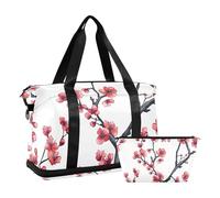 China Plum Blossom Beauty Flowers Large Bag with Wet Pocket Adjustable Strap Sports Duffel Bags for Trip 2 Pcs Set for Men Women