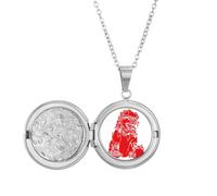 China Red Lion Paper Cut Patriotism Locket Necklace Hold Picture Jewelry Birthday Gift