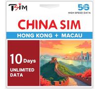 China SIM Card 10 Days Unlimited Data Sim | Hong Kong & Macau Coverage | High-Speed 5G/4G Data | Hotspot Supported | Refillable Plan | Auto-Activation | Data-Only (No Phone Number) | 24×6 Support