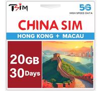 China SIM Card 30 Days 20GB | Hong Kong & Macau Coverage | High-Speed 5G/4G Data | Hotspot Supported | Refillable Plan | Auto-Activation | Data-Only (No Phone Number) | 24×6 Support