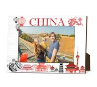 China Souvenir Gifts Picture Frames for Desk Wooden Picture Frames 4x6 for Holiday Wood Photo Frame for Vacation Honeymoon Gifts for Couples Newlyweds Photo Gift for International Travelers - M772