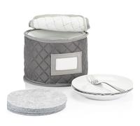 China Storage Case - Saucer or Small Plate Quilted Case - 7" diameter x 6" height - Gray - Includes 12 Felt Separators -Stackable With Padded Interior - Great for Appetizer Plates