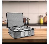 China Storage Containers, Coffee Cup Storage Box, Holds 12 Glassware Coffee Mugs & Tea Cups, Padded Dinnerware Case with Dividers, Handles & Zipper Lid, Oxford Cloth Storage with Clear Window