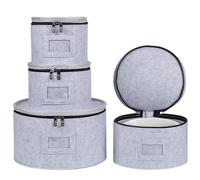 China Storage Containers, Dish Storage with Rigid Top Side Bottom Support & Felt Dividers for Charger Plates Dinnerware, Perfect for Moving Supplies, 4PCS Stackable Fine China Storage, Gray