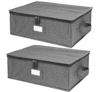 China Storage Containers Hard Shell 2 Pack, Platter Storage Case 17" x 13" x 6", 5 Felt Dividers Included, Structured Top and Stackable (Linen Grey)