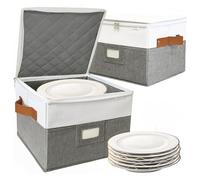China Storage Containers,Quilted Dish Plate Storage with Stackable Lid for Dinnerware Kitchen Moving,2PACK 12 * 12 * 8in(Grey)