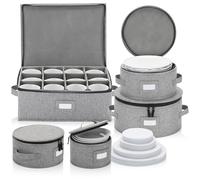China Storage Set for Plates, Cups and Mugs - 5 pc set - Hard Shell and Stackable, Fully Padded Interior, 48 Plate Dividers Included