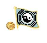 China Taichi Eight Diagram Golden Metal Flag Lapel Pin Badge