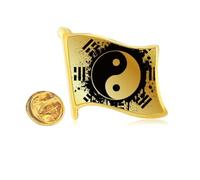 China Taichi Eight Diagram Ink Golden Metal Flag Lapel Pin Badge
