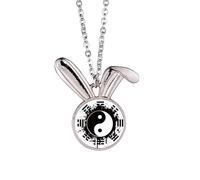 China Taichi Eight Diagram Ink Rabbit Necklace Pendant Bunny Animal Jewelry Gift