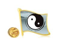 China Taichi Eight Diagram Mountain Golden Metal Flag Lapel Pin Badge