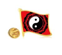 China Taichi Eight Diagram Pattern Golden Metal Flag Lapel Pin Badge