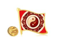 China Taichi Pattern Eight Diagram Golden Metal Flag Lapel Pin Badge