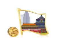 China Tian'anmen Temple Landmark Pattern Golden Metal Flag Lapel Pin Badge