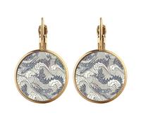 china wave line painting repeat Gold Clip On Drop Earrings Non Piercing Dangle Jewelry