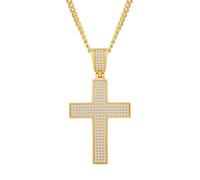 CHINALUSTER Moissanite Cross Necklace for Men 18K White Gold Over 925 Sterling Silver Hip Hop Pendant Necklace for Boyfriend Brilliant Lab Grown Diamond Rope Chain, 1.6CT, Fabric Lace, Sterling Silver