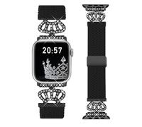 Chinber Braided Band Compatible with Apple Watch Bands 40mm 38mm 41mm 42mm 44mm 45mm 46mm 49mm,Magnetic Soft Nylon Stretchy Strap with Designer Bling Crown Strap for Series 10/9/8/7/6/5/4/3/2/SE/Ultra