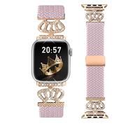 Chinber Braided Band Compatible with Apple Watch Bands 40mm 38mm 41mm 42mm 44mm 45mm 46mm 49mm,Magnetic Soft Nylon Stretchy Strap with Designer Bling Crown Strap for Series 10/9/8/7/6/5/4/3/2/SE/Ultra