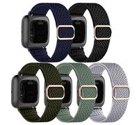 chinbersky 5 Pack Elastic Nylon Straps Compatible with Fitbit Versa 2/Fitbit Versa/Versa Lite/Versa SE Sport Replacement Bracelet Women and Men, Soft Stretchy Adjustable Stylish Replacement Wristband