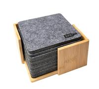 Chinchilla® 10 Environmentally Friendly Drinks Coasters Made of Recycled RPET Felt with Stylish Bamboo Holder Sustainable Table Decoration for Home and Office Practical Set in Grey/Brown