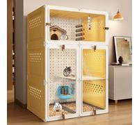 Chinchilla Cage, Ferret Cage Diy Transparent Plate for Easy Viewing with Tray Ideal for Hamster Rabbit Hedgehogs Squirrel Chameleon Lizard Gerbils(Yellow,70 * 45 * 105cm)