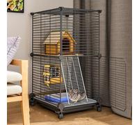 Chinchilla Cage - Ferret Cat Cage, Critter Nation Cage Rat Cages Pet Cage Easy to Clean with Sliding Casters and Tray, Diy Design for Dog Guinea Pig Chinchilla(Black,39 * 39 * 76cm)