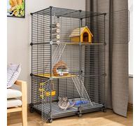 Chinchilla Cage - Ferret Cat Cage, Critter Nation Cage Rat Cages Pet Cage Easy to Clean with Sliding Casters and Tray, Diy Design for Dog Guinea Pig Chinchilla(Black,75 * 39 * 112cm)