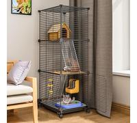 Chinchilla Cage - Ferret Cat Cage, Critter Nation Cage Rat Cages Pet Cage Easy to Clean with Sliding Casters and Tray, Diy Design for Dog Guinea Pig Chinchilla(Black,39 * 39 * 112cm)