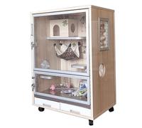 Chinchilla Cage for Small Animals, Wooden with Transparent Door, Removable Tray and Wheels, Ideal for Rabbits, Ferrets, and Guinea Pigs