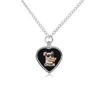 Chinchilla Eating Pizza Custom Urn Necklace Pet Ashes Cute Pet Memorial Pendant Jewelry Gifts for Dog Cat