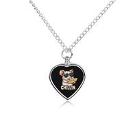 Chinchilla Eating Pizza Personalized Pet Urn Necklace Keepsake Urn Pendant Cremation Jewelry Gifts for Dog Cat Lover