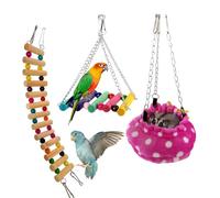 Chinchilla Wooden Ladder Bridge Toy - 3 Safe Parrot Play Stand | Quick-Connect Zipper Small Animals Toys with Hooks for Small Animals