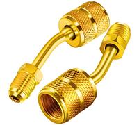 Chinco 2 Pcs R410a Adapter for Mini Split Charging Adapter Vacuum Port Adapter with Thimble 5/16 Inch Female Quick Coupler to 1/4 Inch Male Flare for Air Conditioner HVAC Refrigeration (45° Angle)