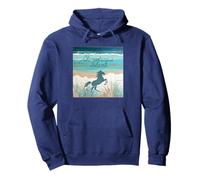 Chincoteague Island VA Wild Horses Nautical Coastal Blue Pullover Hoodie