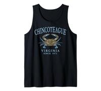 Chincoteague Virginia Blue Crab Since 1671 Pale Blue Letters Tank Top