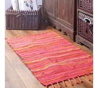 Chindi Rag Rug, Orange 24" x 35" Machine Washable Cotton Reversible Rag Rug Hand Woven Multi Color Striped Area Rug Floor Rugs for Bedroom, Living Room, Kitchen and Laundry Room