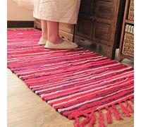 Chindi Rag Rug, Red 20'' x 31" Machine Washable Cotton Reversible Rag Rug Hand Woven Multi Color Striped Area Rug Floor Rugs for Bedroom, Living Room, Kitchen and Laundry Room